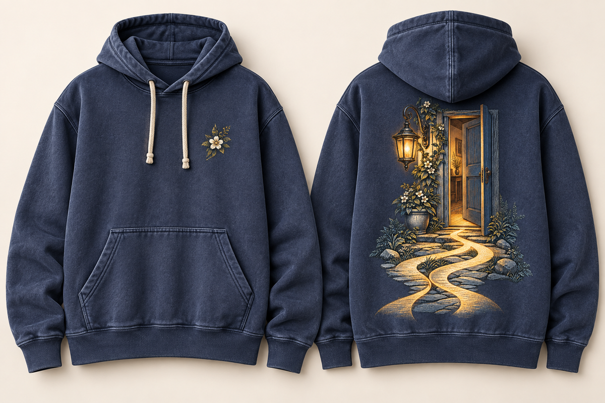 Keep a Light — Hoodie design concept, AI mockup